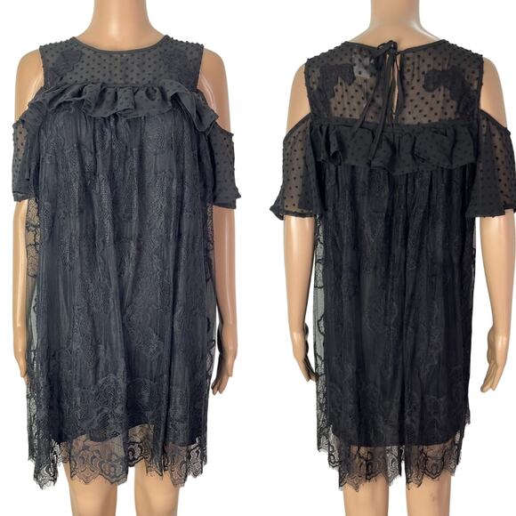 foxiedox Dresses & Skirts - New Foxiedox Babette Cold Shoulder Black Lace Babydoll 90s Style Mini Dress